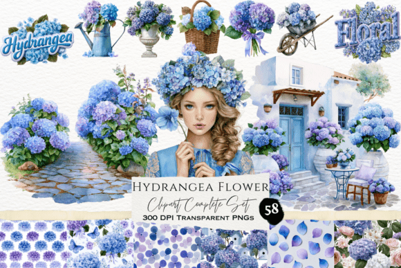 Download Hydrangea Flower Watercolor Clipart Set - Clipart Collection
