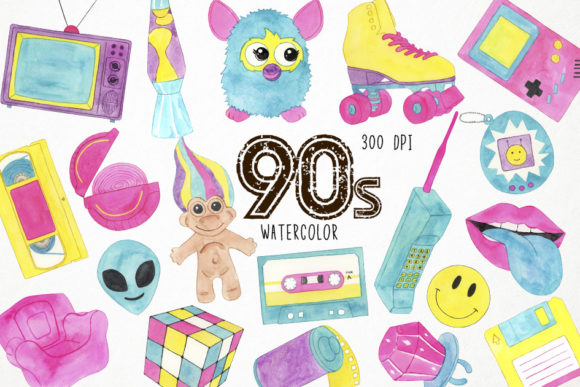 Download Watercolor 90s Clipart, Retro Clipart - Clipart Collection