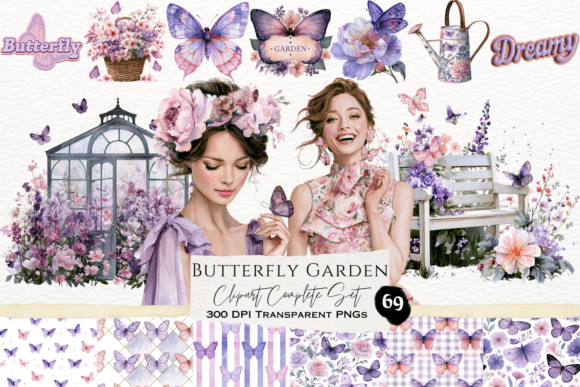 Download Butterfly Garden Watercolor Clipart Set - Clipart Collection