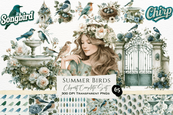 Download Summer Birds Watercolor Clipart Set - Clipart Collection