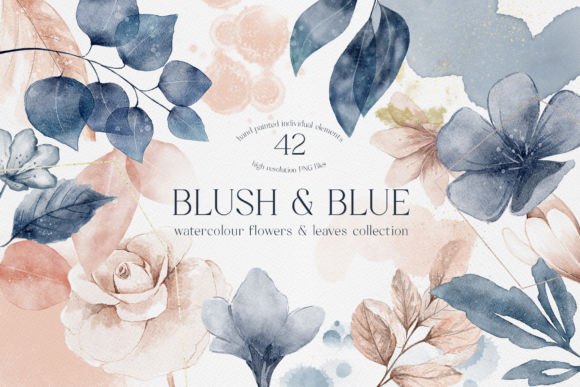 Download Blush and Blue Leaves Florals Watercolor - Color Collection