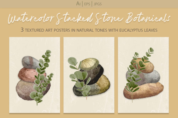 Download Watercolor Stacked Stones Poster Set 1 - Color Collection