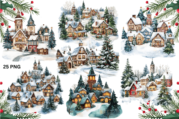 Download Christmas Village Watercolor Bundle - Color Collection