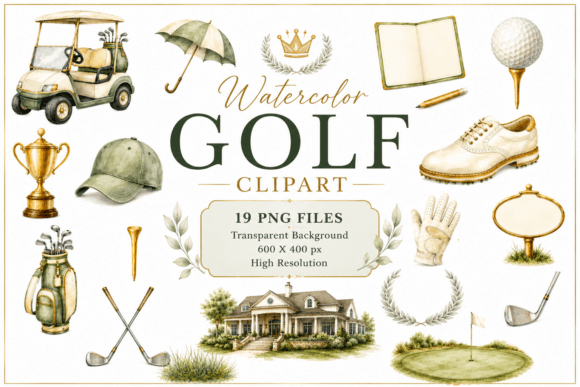 Download Watercolor Golf Clipart, Golfing Bundle - Clipart Collection