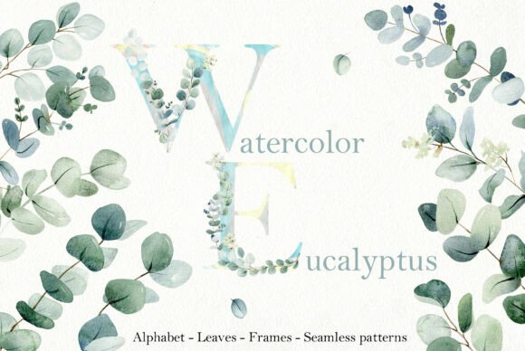 Download Watercolor Eucalyptus Clipart. Alphabet. - Clipart Collection