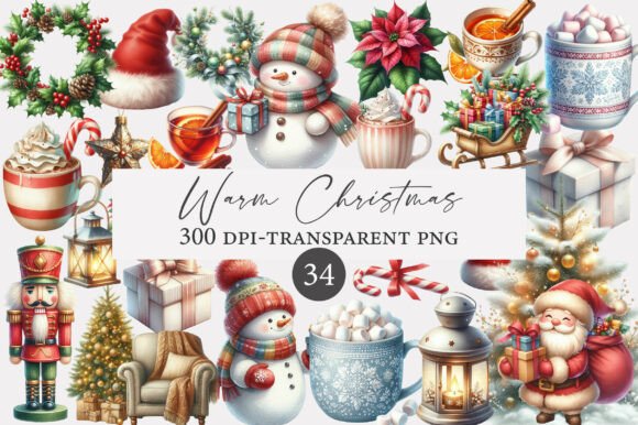 Download Watercolor Warm Christmas Clipart Bundle - Clipart Collection