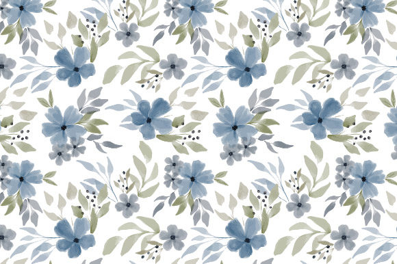 Download Watercolor Blue Winter Flower Pattern - Color Collection