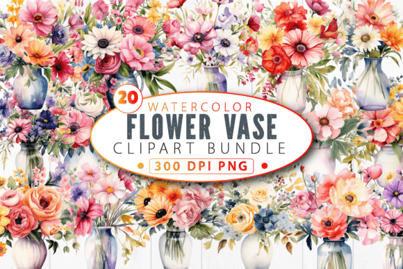 Download Watercolor Flower Vase Clipart Bundle - Clipart Collection