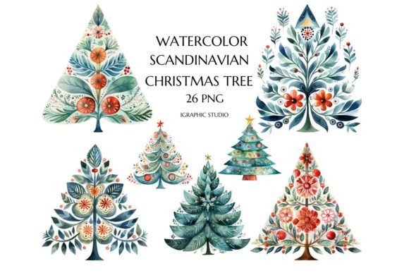 Download Watercolor Scandinavian Christmas Tree - Color Collection