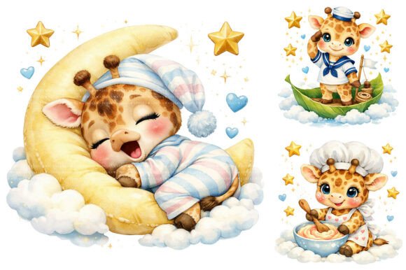 Download Cute Baby Giraffe Watercolor Nursery PNG - Color Collection