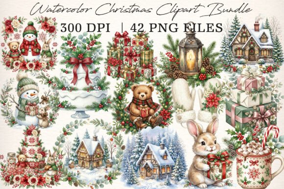 Download Watercolor Christmas Clipart Bundle - Clipart Collection