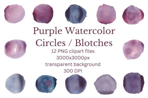 Download 12 Purple Watercolor Splash Blotches PNG - Color Collection
