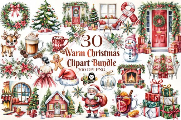 Download Watercolor Warm Christmas Clipart Bundle - Clipart Collection