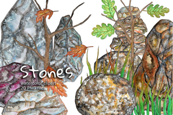 Download Stones Watercolor Clipart - Premium Bundle