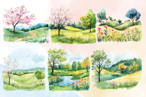 Download Watercolor Spring Landscape Clipart - Clipart Collection