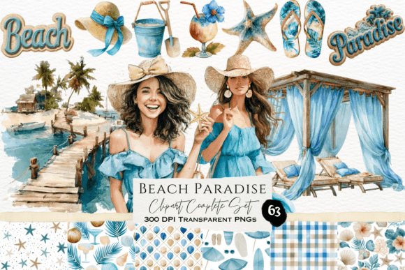 Download Beach Paradise Watercolor Clipart Set - Clipart Collection