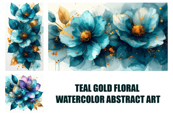 Download Teal Gold Floral Watercolor Abstract Art - Color Collection