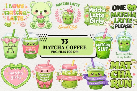 Download Kawaii Matcha Coffee Clipart Bundle - Clipart Collection