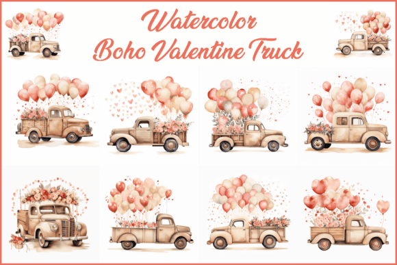 Download 10 Watercolor Boho Valentine Truck JPG - Color Collection
