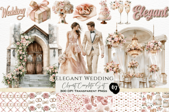 Download Elegant Wedding Watercolor Clipart Set - Clipart Collection