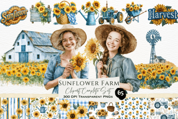 Download Sunflower Farm Watercolor Clipart Set - Clipart Collection