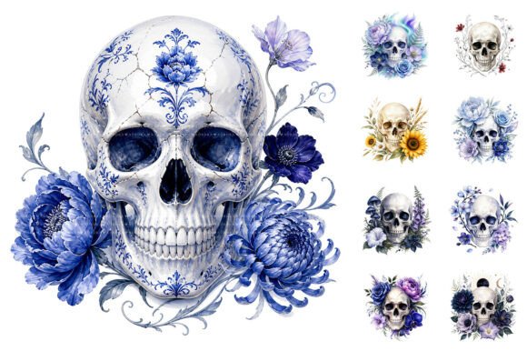 Download Watercolor Floral Skulls Sublimation PNG - Color Collection