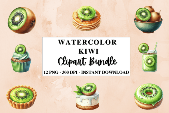 Download Watercolor Kiwi Fruit Clipart Bundle - Clipart Collection