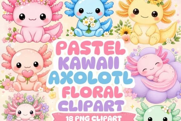 Download Pastel Kawaii Axolotl Floral Clipart - Clipart Collection