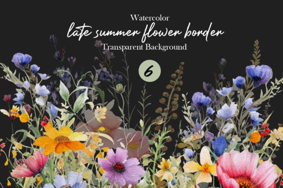 Download Watercolor Late Summer Flower Border PNG - Color Collection