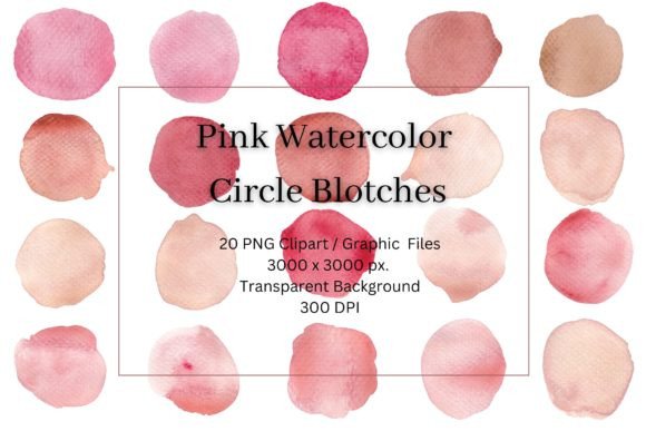 Download 20 PINK WATERCOLOR CIRCLE BLOTCHES PNG - Color Collection