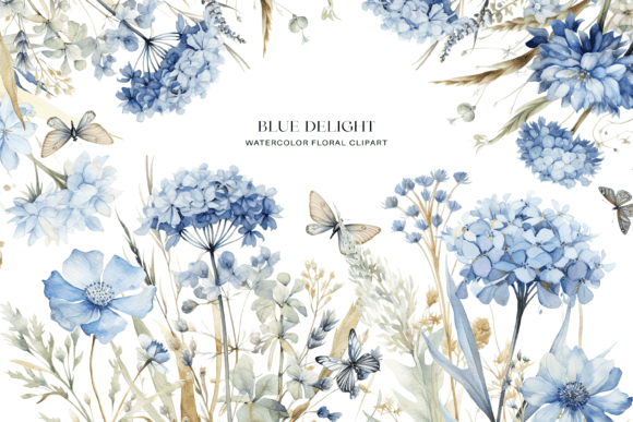 Download Dusty Blue Floral Clipart Watercolor - Clipart Collection