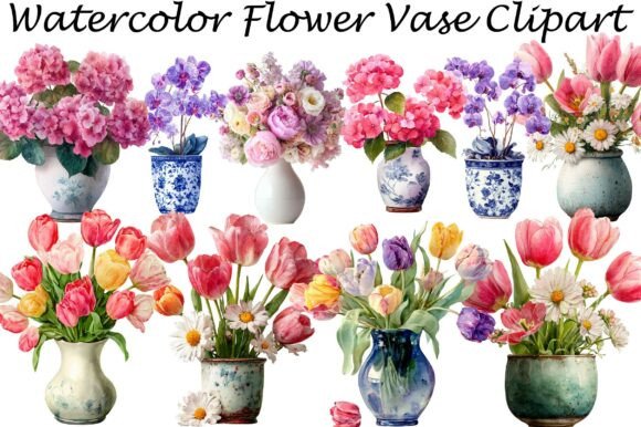 Download Watercolor Flower Vase Clipart - Clipart Collection
