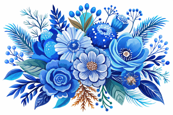 Download Blue Watercolor Winter Flowers Bouquet - Color Collection